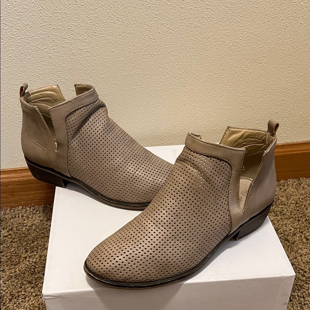 Restricted Tan Perforated Ankle Boots